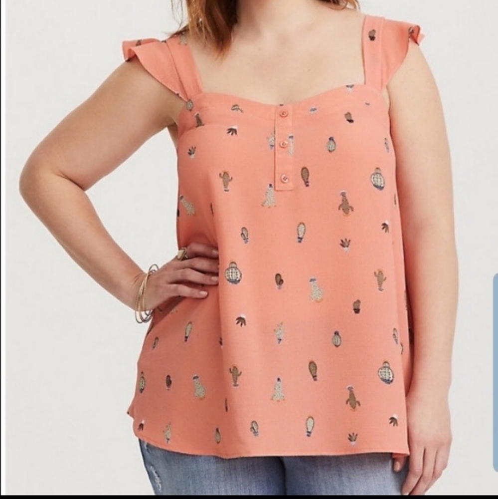 Torrid coral cactus ruffle tank top 1